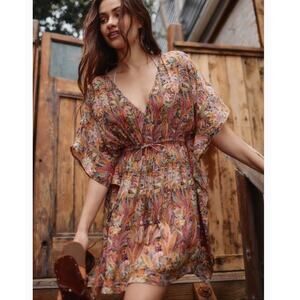Rujuta Sheth Anthro Cinched Kaftan Short One Size Swim Cover Up